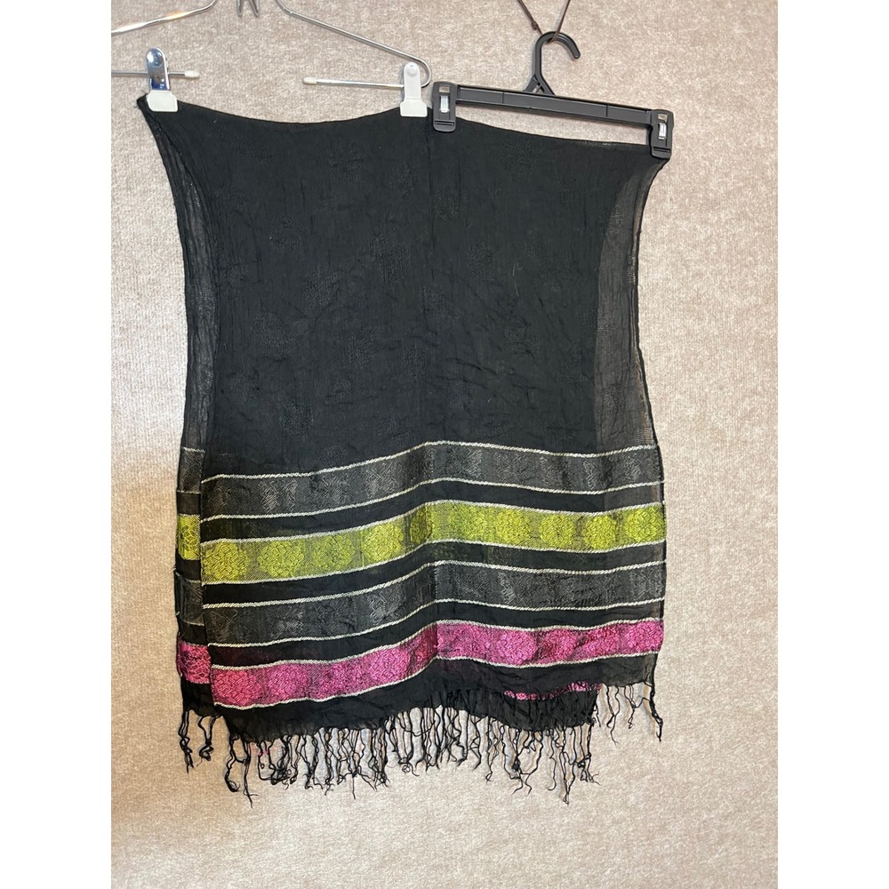 Unbranded Scarf Women OS Black Metallic Striped Fringe Trim Boho Chic Partywear